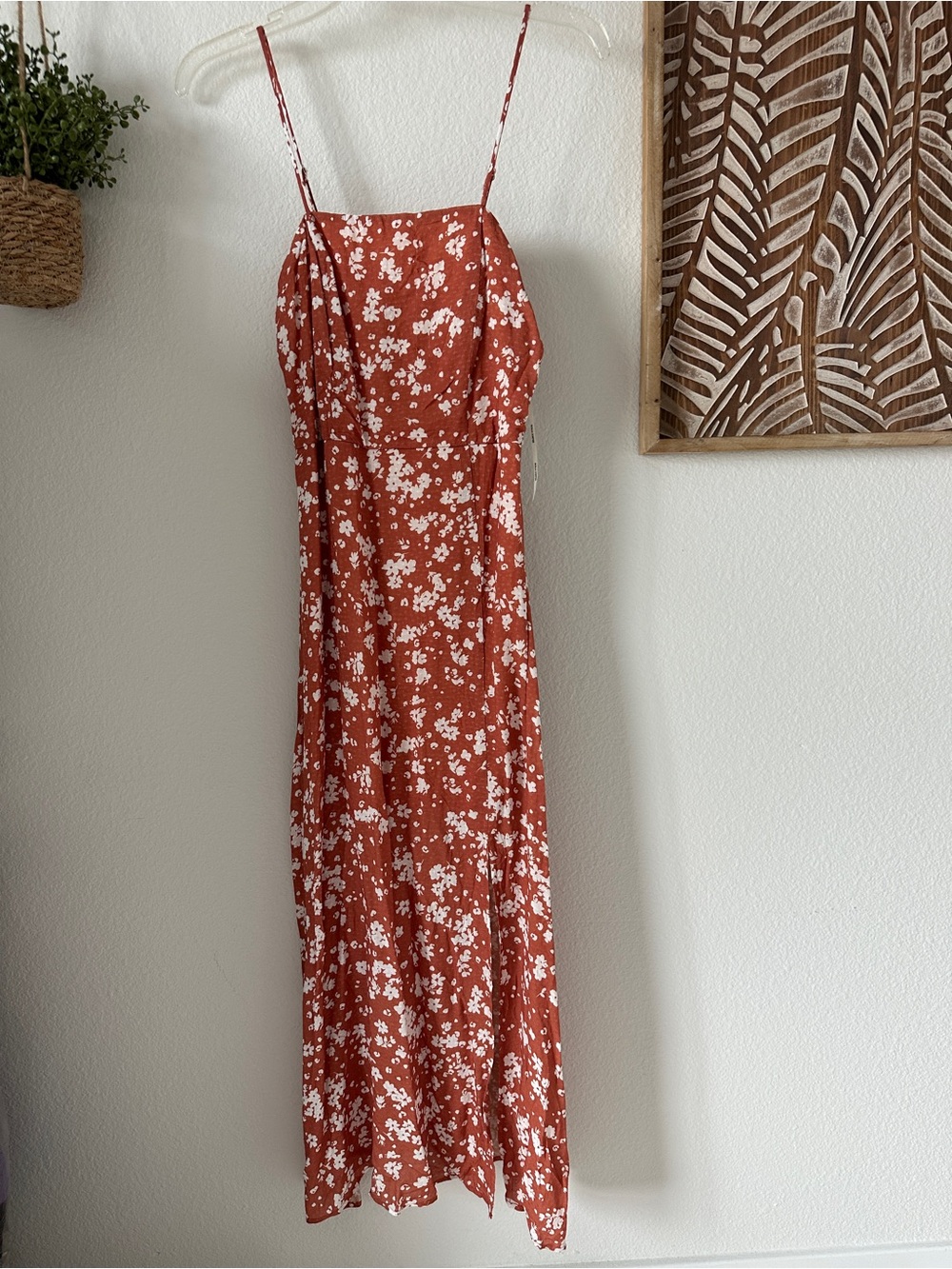 Rust Floral Spaghetti-Strap Maxi Dress